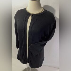 Wasserman Woman’s Cardigan Silk Blend Knit Size L Black w Beads 3/4 Sleeves
